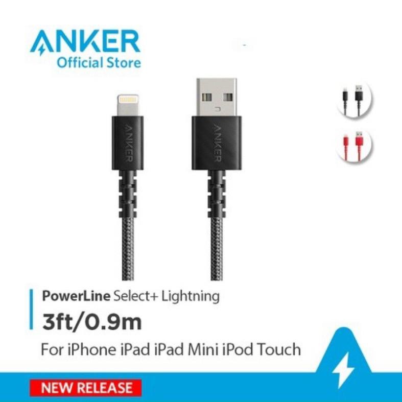 FREE SHIP Cáp siêu bền lightning Anker Powerline+ 2 0.9m A8452- 1.8m A8453 và cáp Powerline Select+ A8012