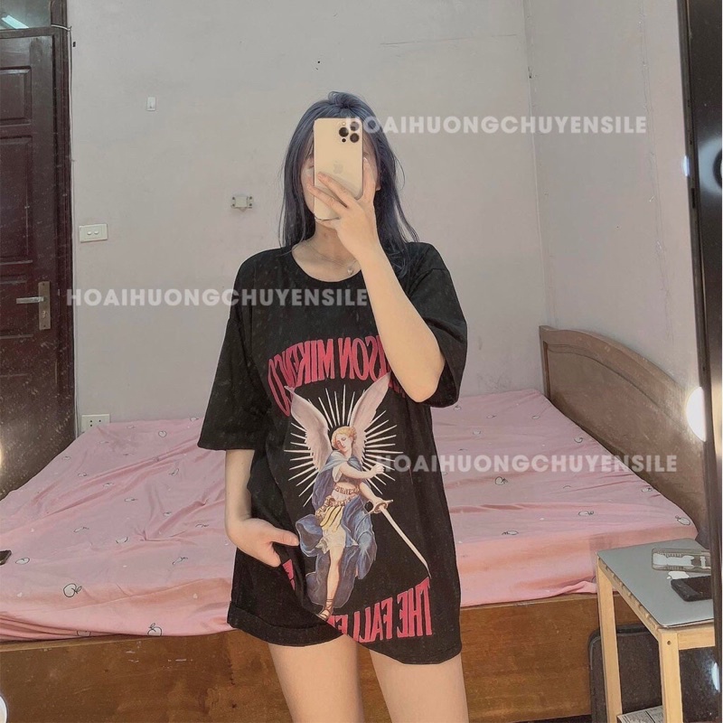 Áo Thun Tay Lỡ Hình Thiên Thần Unisex Mặc Đôi Nhóm Kiểu Dáng Trẻ Trung- Áo Phông Rộng Cổ Tròn Freesize