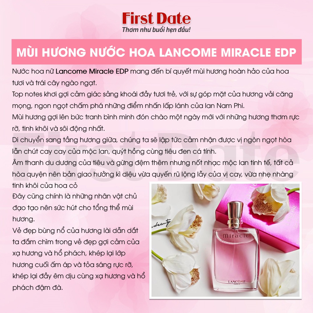 Nước hoa nữ Lancome Miracle Hương thơm nhẹ nhàng Hiện đại, Thanh lịch, Nữ tính - First Date