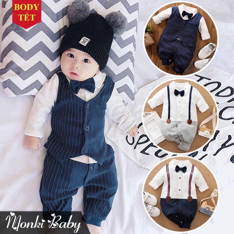 Body vest quý tộc cho bé trai sơ sinh, bộ áo liền quần công tử, size nhỏ từ 4kg, chất cotton tự nhiên dày dặn mịn đẹp