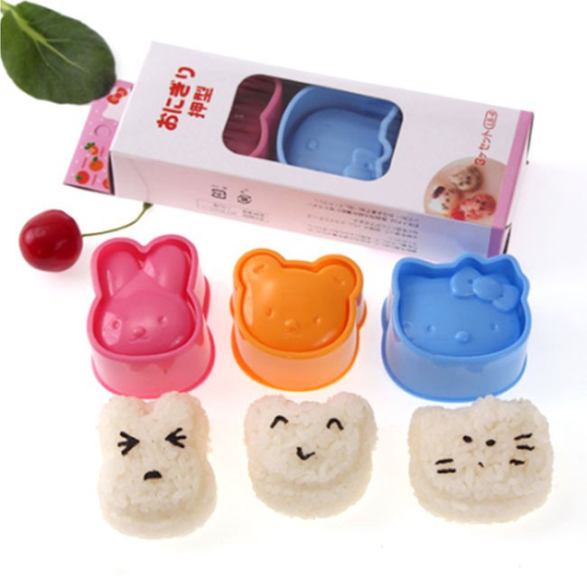 Bộ 3 khuôn bento ép cơm hình thỏ gấu mèo kitty cho bé