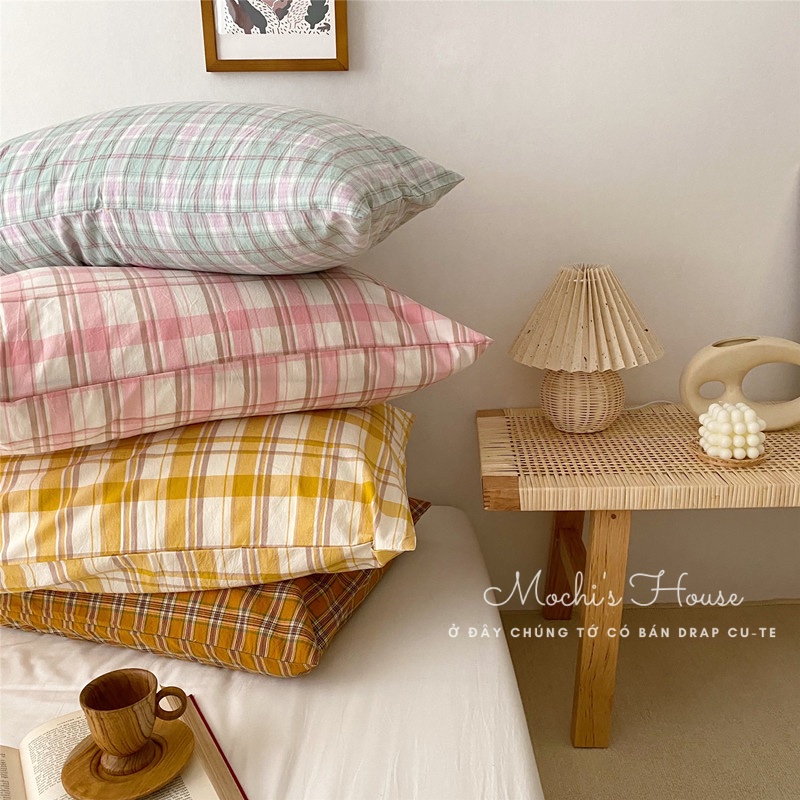 VỎ GỐI NẰM COTTON TICI KẺ MOCHI.HOUSE, VẢI MỀM MỊN, ĐƯỢC CHỌN MÀU