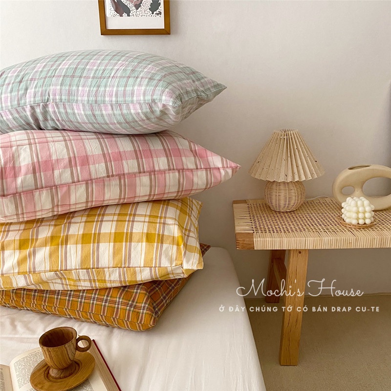 [MÃ NSF4P120 GIẢM 20K ĐƠN 99K] VỎ GỐI NẰM COTTON TICI KẺ MOCHI.HOUSE, VẢI MỀM MỊN, ĐƯỢC CHỌN MÀU