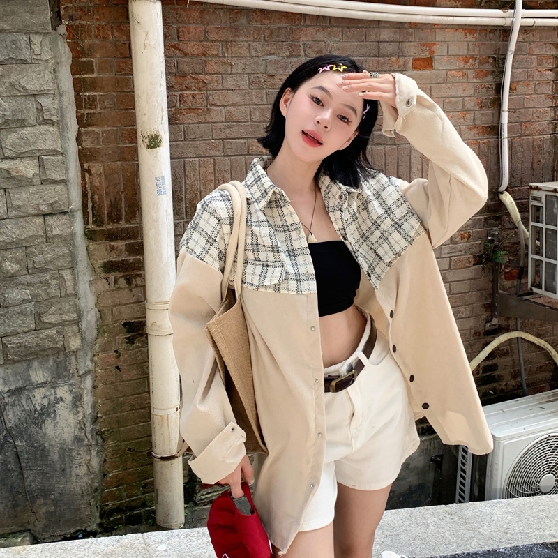 Áo sơ mi nữ SUXI dài tay cổ bẻ caro thời trang Hàn Quốc