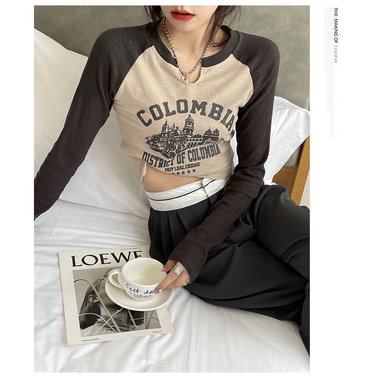 Áo Croptop Tay Dài Dáng Ôm In Họa Tiết Thời Trang Mùa Thu JH-CX-88 Cho Nữ