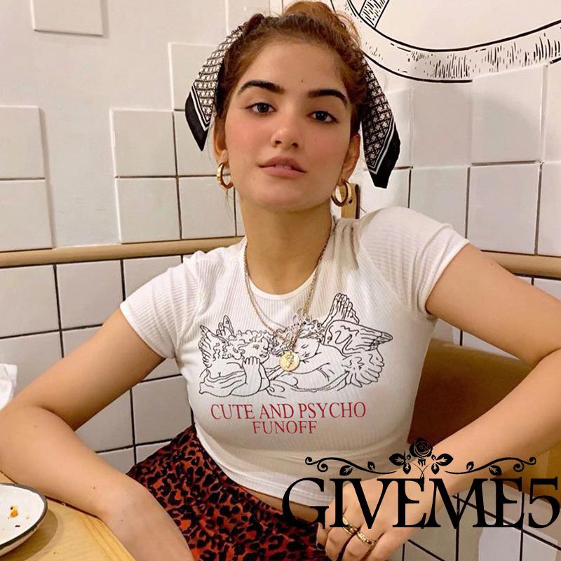 Áo Croptop Tay Ngắn Hoạ Tiết Hoạt Hình In Thiết Kế Hợp Thời Trang