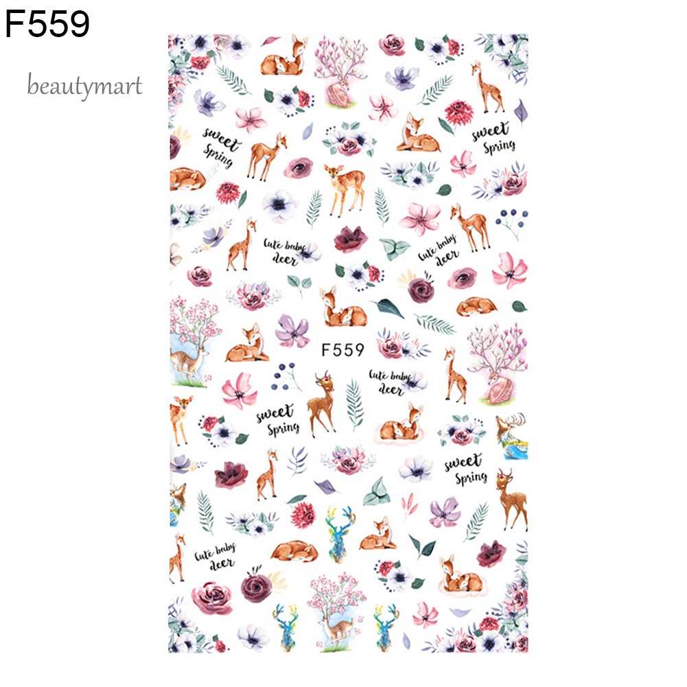 [Hàng mới về] Nhãn dán móng tay họa tiết chữ tiếng Anh/động vật/trái cây/lá 3D siêu mỏng