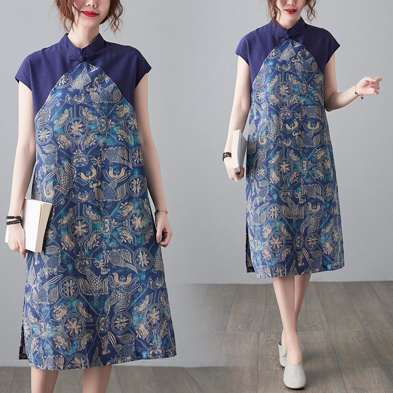 ☻ L O T U S ☻ Đầm Sườn Xám In Họa Tiết Plus Size CAL1674