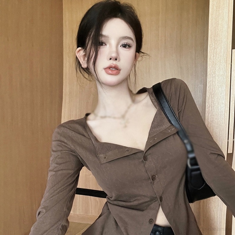 Áo Croptop Tay Dài Thoáng Khí Phong Cách Hàn Quốc Thời Trang Cho Nữ