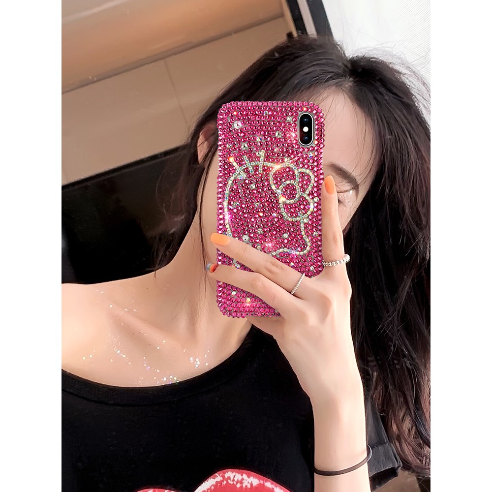 Ốp lưng đính đá hình Hello Kitty cho điện thoại OPPO F11 Pro F9 A3S A5s A7 Realme 3 Pro C2 F7 F5 F1S F1 F3 Plus