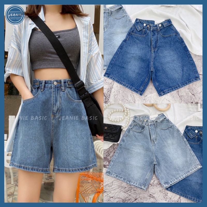 Quần short jean ngố JEANIE, quần sooc jean lửng trơn