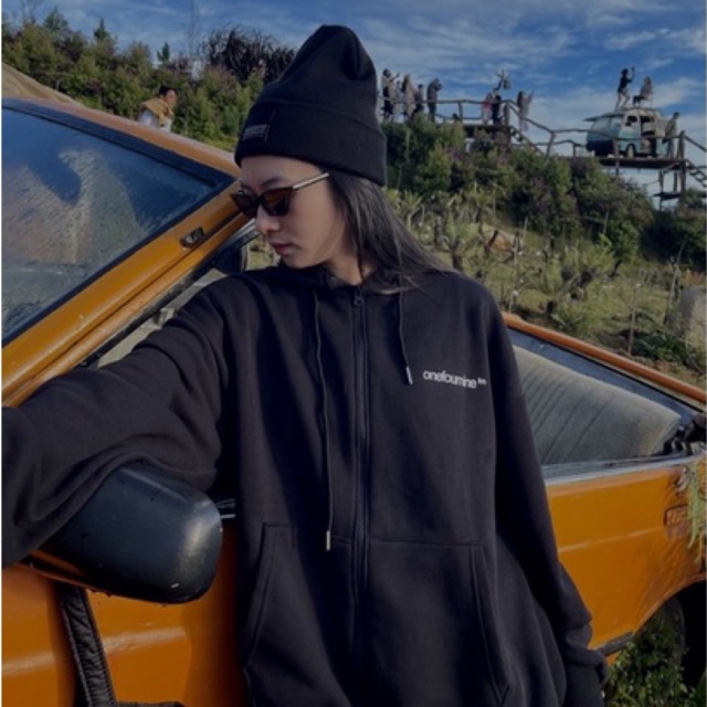 Áo Hoodie Zip Nous Happy Màu Đen