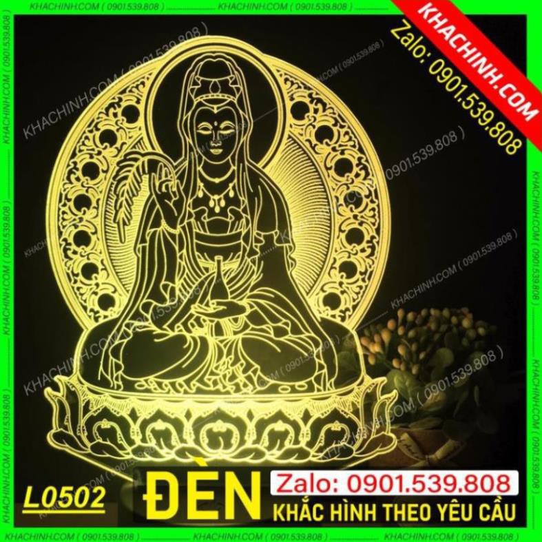 Đèn thờ Mẹ Quan Âm - đèn Phật Giáo để bàn thờ sáng đẹp khắc laser Mẫu L0502-L có Remote thay đổi 16 màu