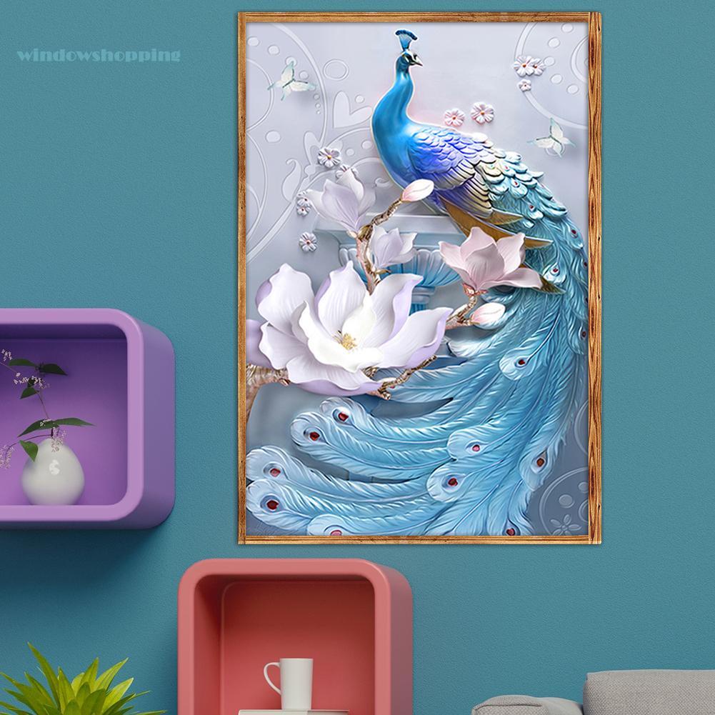 Bộ tranh đính đá tự làm hình con công 3D treo tường trang trí nhà cửa