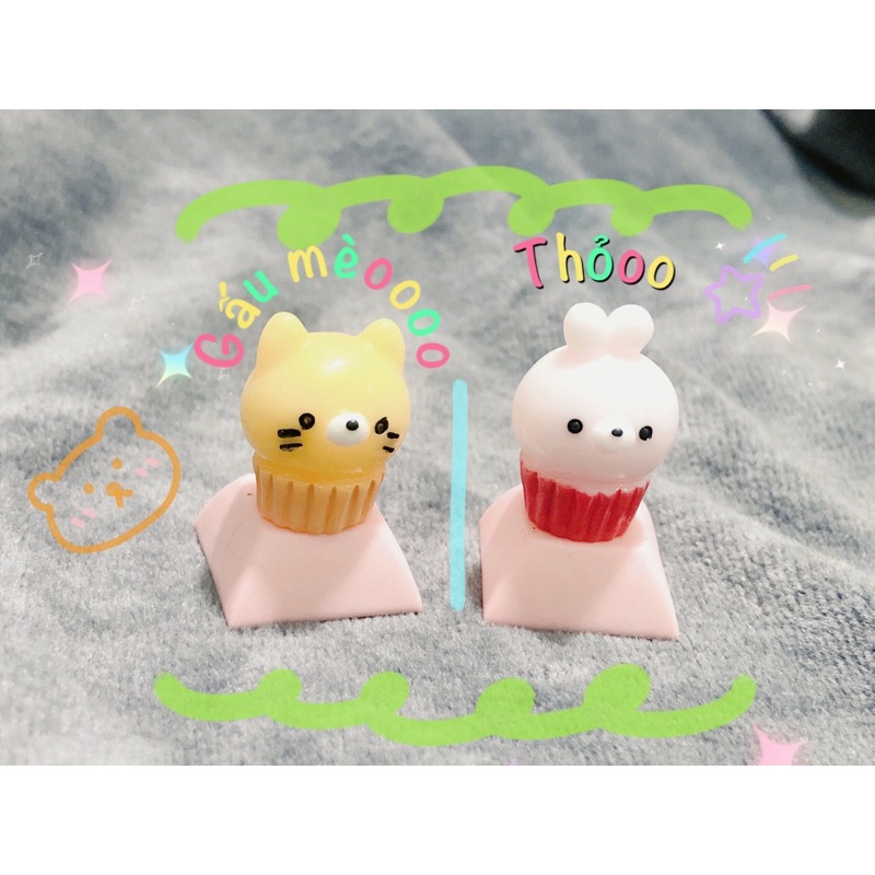 Keycap thỏ trắng, mèo vàng xinh xắn