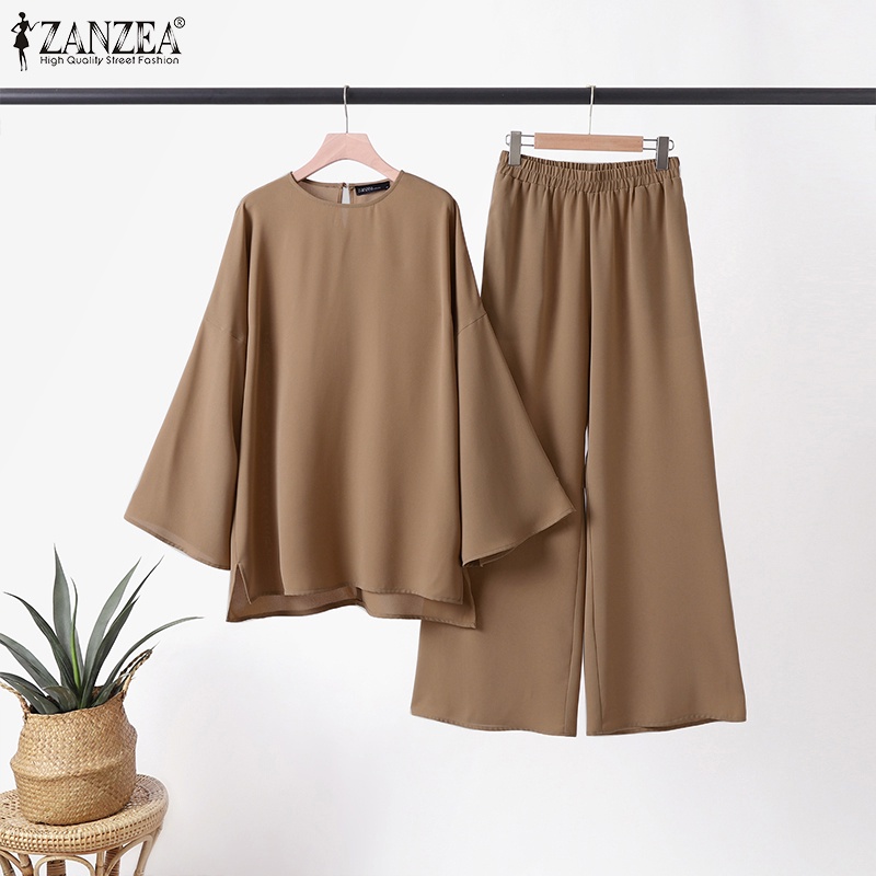 Zanzea Bộ Đồ Hồi Giáo Ống Loe Lưng Thun Có Túi Thời Trang Cho Nữ