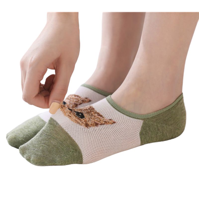 Youyo Vớ Thuyền Lưới Jacquard Vô Hình Thoáng Khí Chống Trượt Tay Cầm Silicon Mỏng Cho Nữ