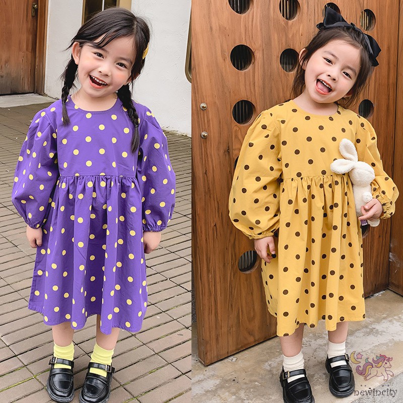 Đầm Chất Liệu Vải Cotton Hoạ Tiết Chấm Bi Dễ Thương Cho Bé