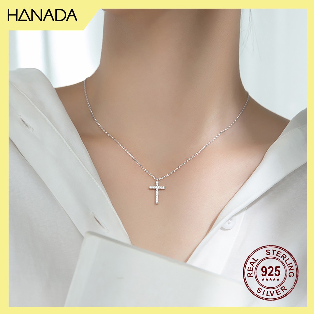 Dây Chuyền Bạc 925 Hanada 0116 Vòng Cổ Thánh Giá Trơn Đá Đơn Giản