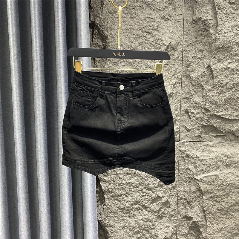 Jiashucheng Chân Váy Denim Chữ a Vạt Lệch Phong Cách Mới