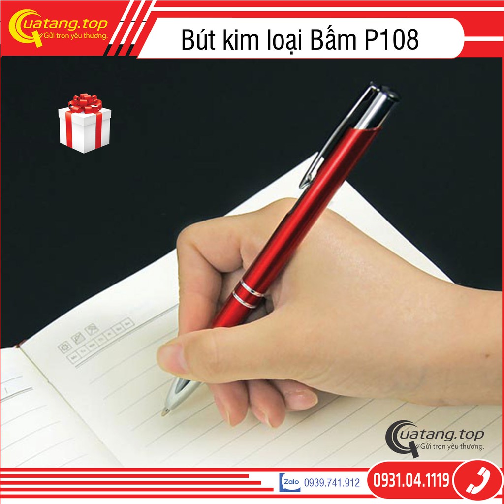 [Quà tặng doanh nghiệp] Bút bi bấm kim loại P108 ngòi 0.7mm mực bi màu xanh nhiều màu làm quà tặng quảng cáo