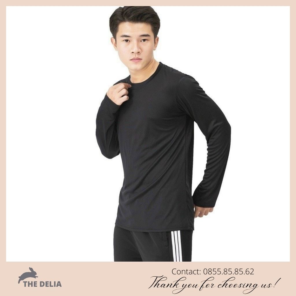 Áo thể thao dài tay nam cổ tròn co giãn tốt, giữ nhiệt chất cotton mỏng mịn, dáng ôm body mạnh mẽ năng động tập gym