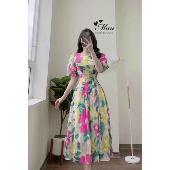 VÁY HOA/ĐẦM HOA XẾP LY NGỰC EO DÁNG DÀI NỔI BẬT