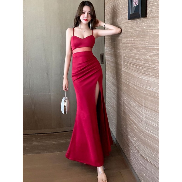 ĐẦM MAXI PHỐI LƯỚI EO 2 DÂY xẻ đùi