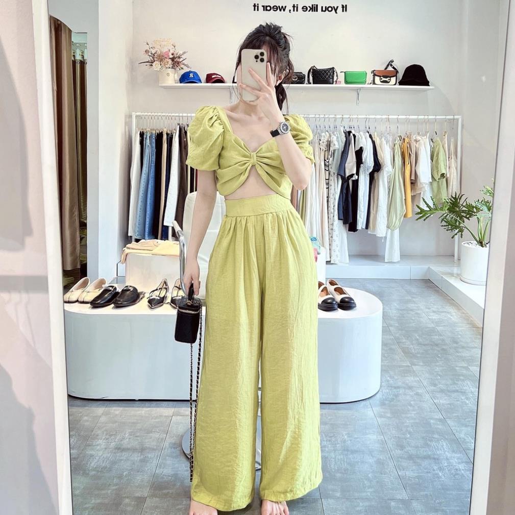 [ 𝐅𝐑𝐄𝐄 𝐒𝐇𝐈𝐏 ]   SÉT BỘ SOẮN NGỰC HỞ LƯNG MIX QUẦN ỐNG RỘNG