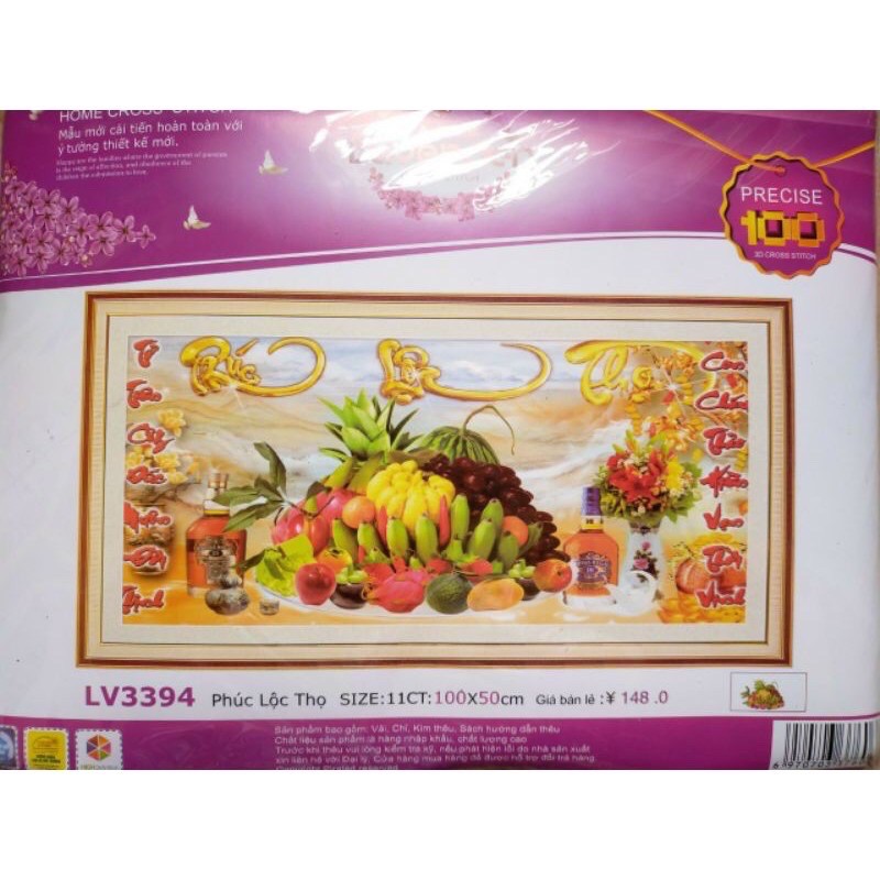 Tranh thêu chữ thập Phúc Lộc Thọ LV3394 kt 100x50cm