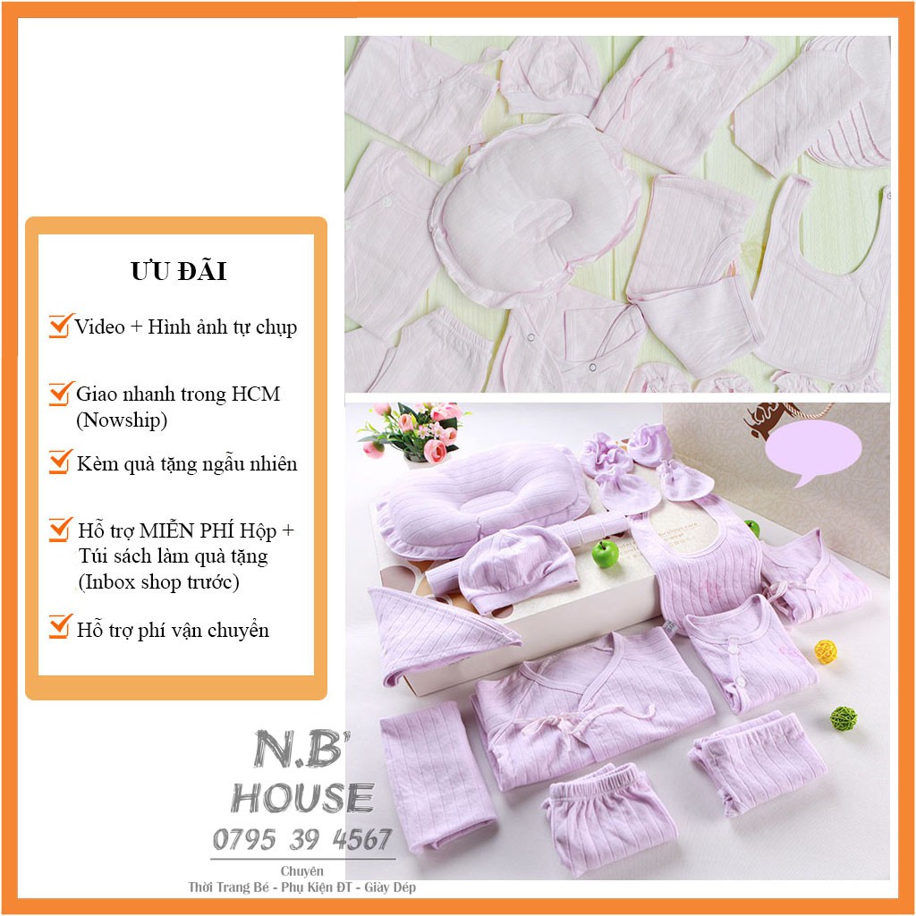 Set Quà Tặng Đồ Sơ Sinh 18 Món Cao Cấp Cho Bé Gái Màu Tím Nhạt