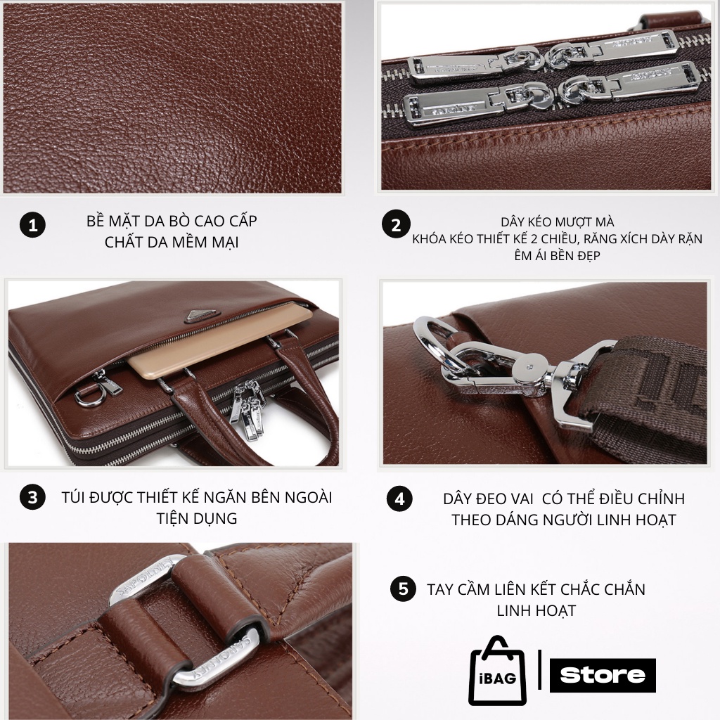 Cặp da công sở Sapolney,Chất liệu Da thật cao cấp,Cặp văn phòng,Đựng laptop 14inh,Chống thấm nước,Vệ sinh dễ dàng - 𝑰𝑩𝑨𝑮 | BigBuy360 - bigbuy360.vn