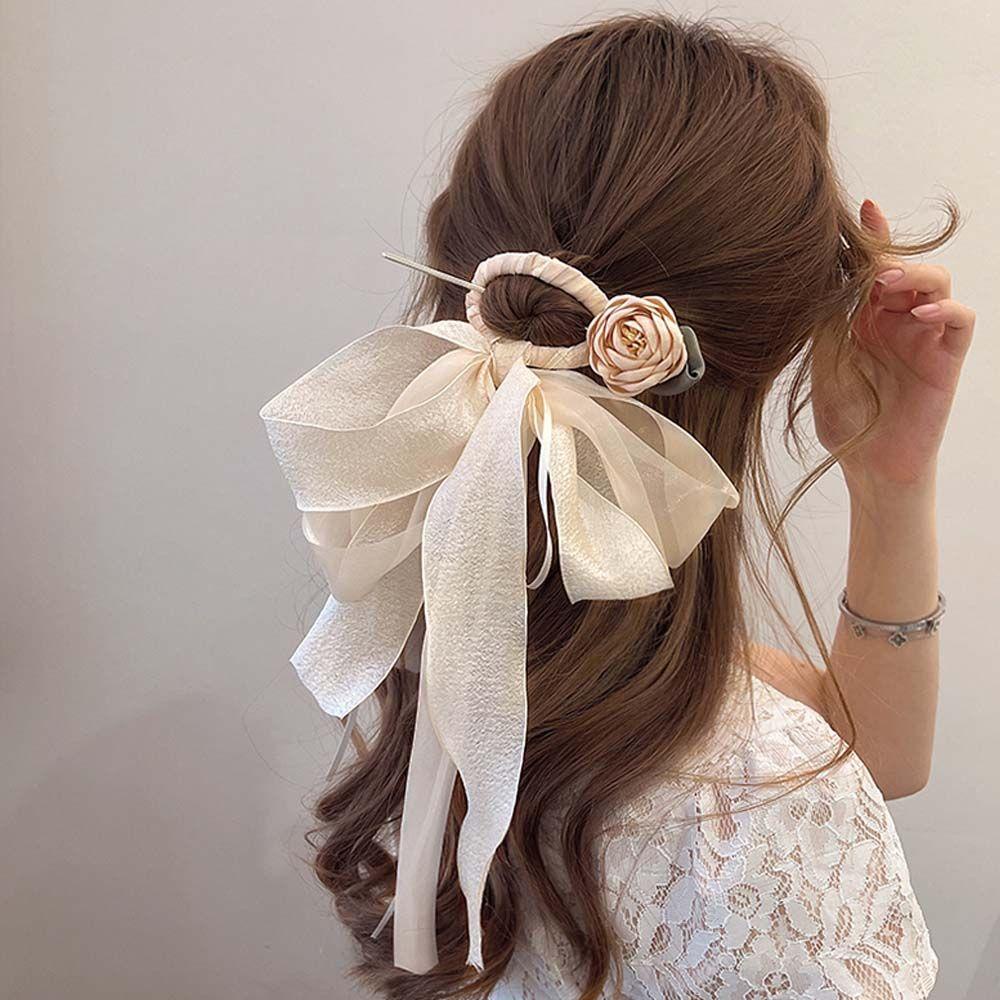 Trâm Cài Tóc Phối Nơ Lưới Phong Cách Trung Hoa Cổ Điển 15H