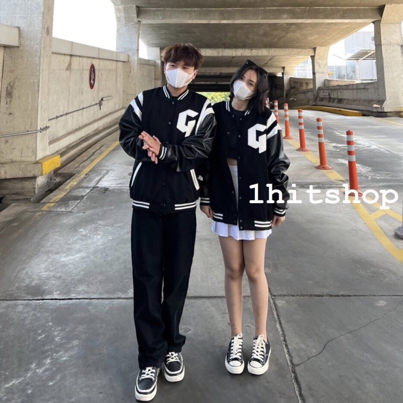 Áo Khoác Bomber Chữ G Chất Kaki, tay Da, Full Thêu Phối Sọc Tay Jacket Và Các Mẫu Ulzzang Hot