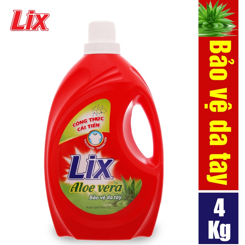 Nước giặt Lix Đậm Đặc Nha Đam Chai 3.6Kg - Bảo Vệ Da Tay - NG400