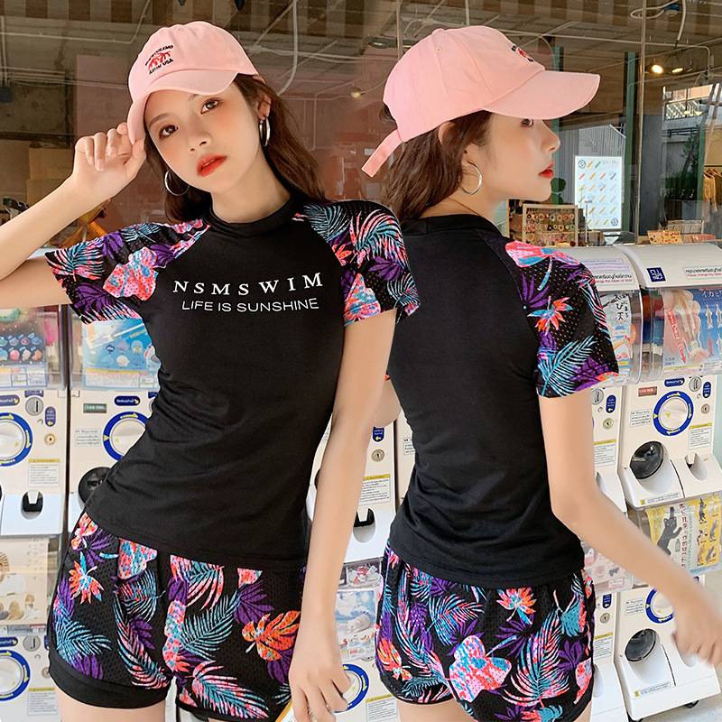 Đồ bơi nữ chia đồ bơi hai mảnh đồ bơi thể thao Hàn Quốc bảo tồn góc phẳng tay áo tắm ngắn tay áo tắm | BigBuy360 - bigbuy360.vn