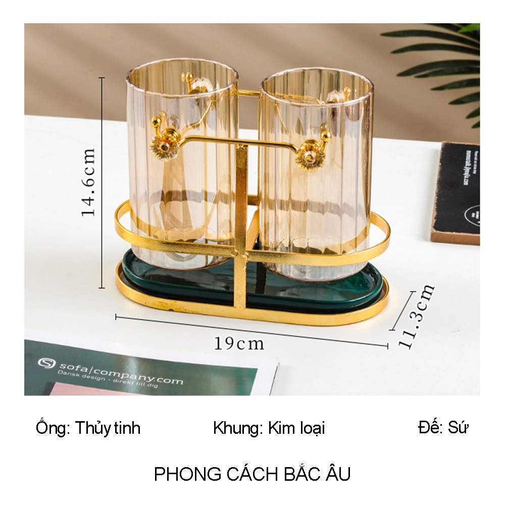 Ống đựng đũa muỗng sứ kèm khay và đế hứng nước cao cấp phong cách Bắc Âu - VS245