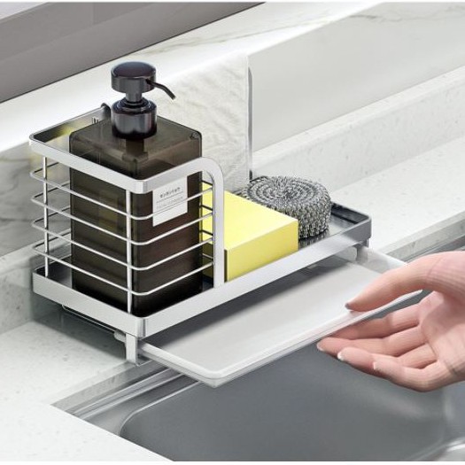 Kệ rổ đựng dụng cụ rửa chén Inox 304 Nanichino kèm khay hứng nước và miếng dán tường - có keo dán Sealant fix
