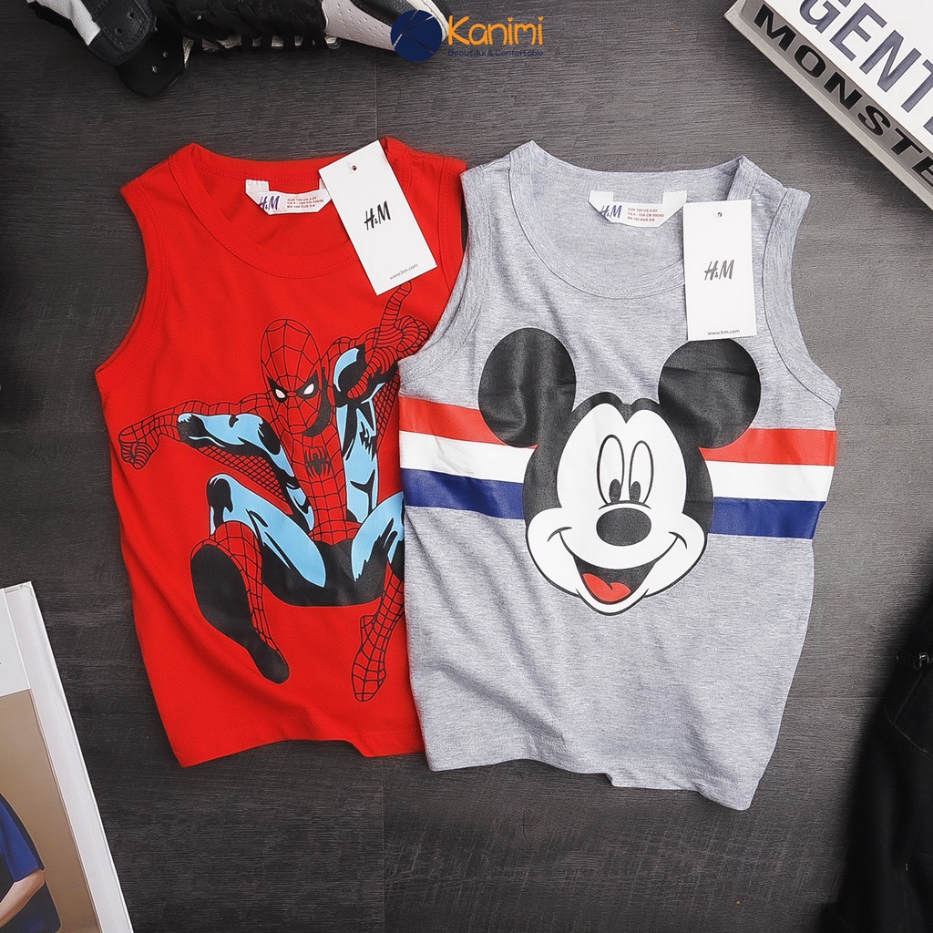 Áo thun sát nách bé trai HM chất cotton mềm in hình Mickey chó cứu hộ size nhí 2-7 tuổi