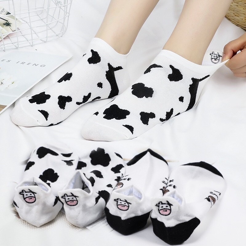 Tất cổ ngắn thêu hình bò sữa loại 1 cho bạn gái bạn nữ phong cách Hàn Quốc Nhật Bản