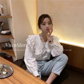 Áo Sơ Mi Cúc Bọc Viền Ren Quảng Châu, Sơ Mi Bánh Bèo