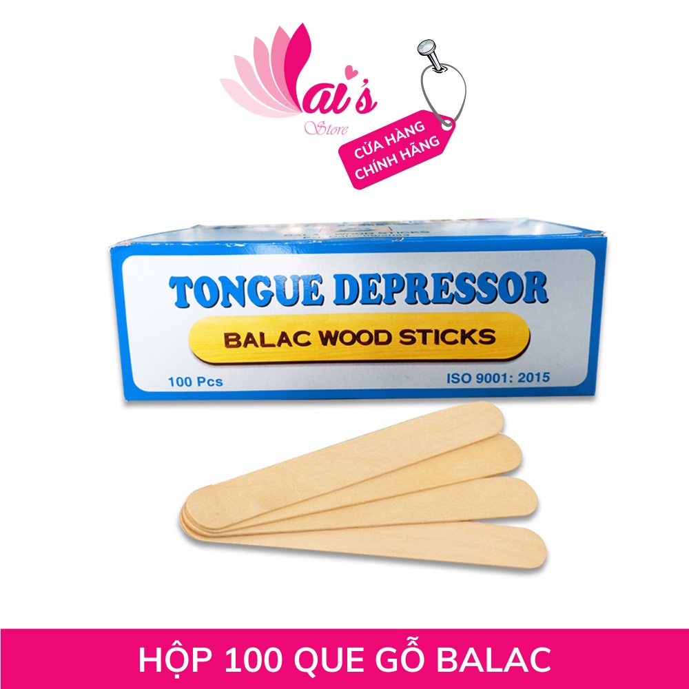 Hộp 100 Que Đè Lưỡi Tiệt Trùng Balac Wood Sticks, Que Gỗ, Que Wax Lông