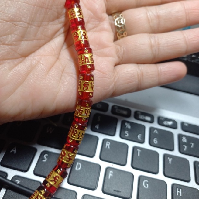 Lu thống trụ in chữ vàng đá thủy tinh size 8x12mm