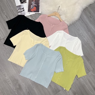 Áo Cardigan Len Tăm Quảng Châu Nữ Minz Store Mã 103233, Thiết Kế Basic Cộc Tay Hàn Quốc