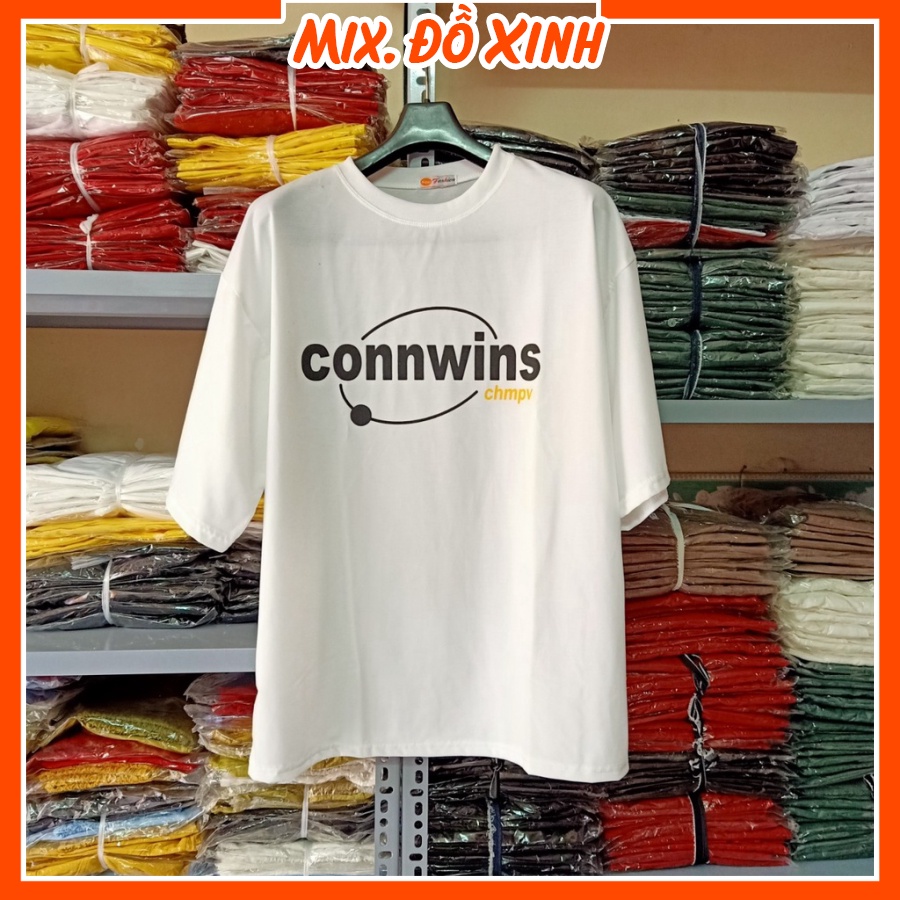 Áo phông unisex Thu Hà áo thun nam nữ form rộng tay lỡ, chất liệu bền mát in chữ Connwins