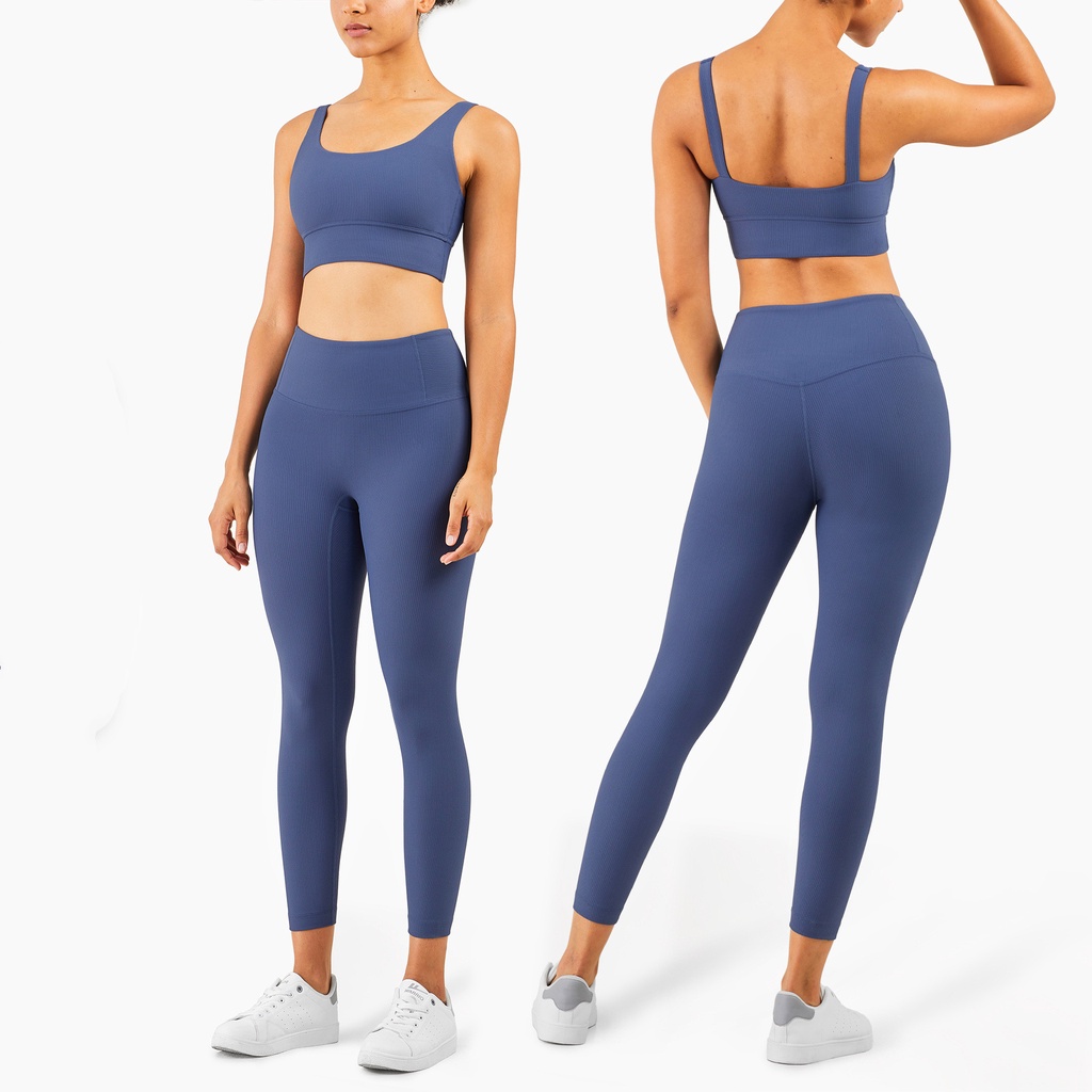 Set trang phục thể thao HOPPE FUMENG áo ngực hai dây và quần legging dài có sọc thời trang dành cho nữ