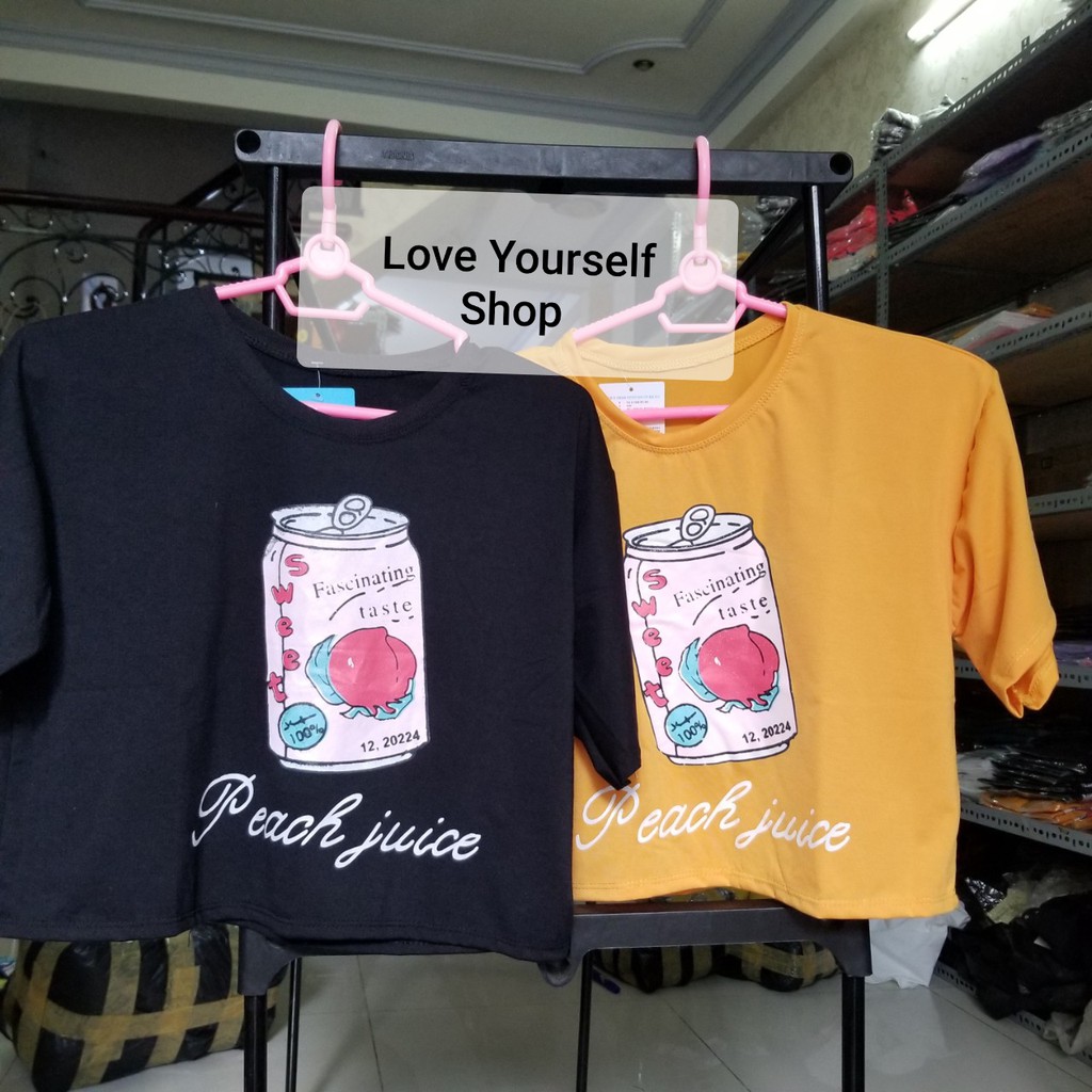 [Có ảnh thật] Áo croptop tay lỡ form rộng in Peach Juice