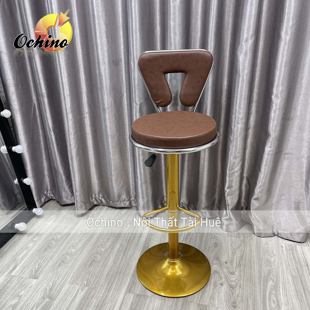 Ghế Bar, Ghế Trang Điểm Mẫu Tựa Tam Giác Chân Vàng K1 Sang Chảnh Điều Chỉnh Độ Cao 60/80 Và Xoay 360 Độ (Có Sẵn)