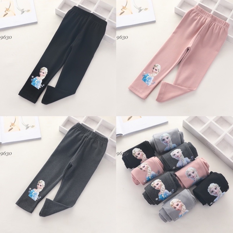 Quần legging Elsa dài thu đông cho bé gái, legging cotton nỉ dài cao cấp