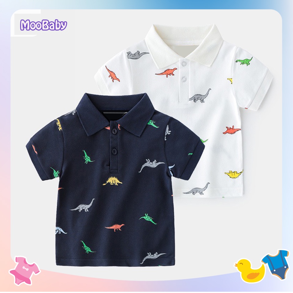 Áo Polo Bé Trai In Hình Khủng Long Chất Cotton Cao Cấp Thoáng Mát Áo Thun Cộc Tay Cho Bé Từ 10 - 27kg Moobaby Shop